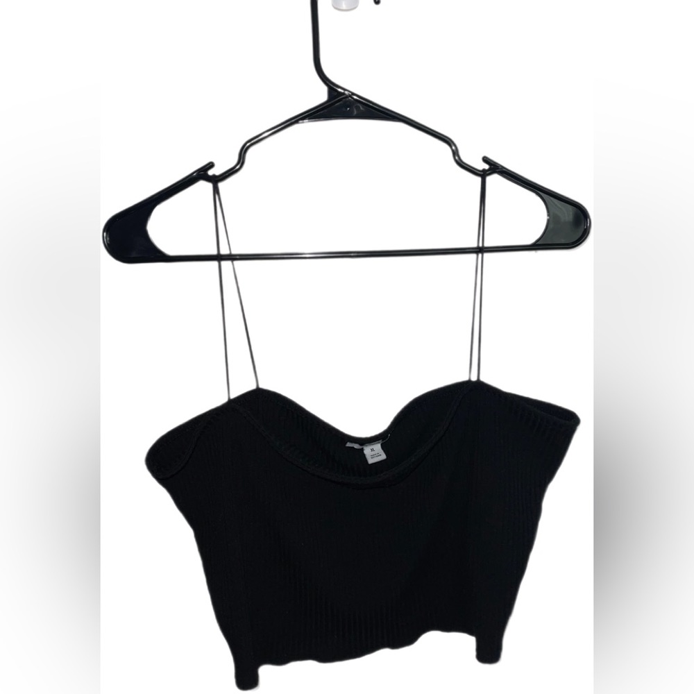 Bar III - black ribbed crop top with thin straps